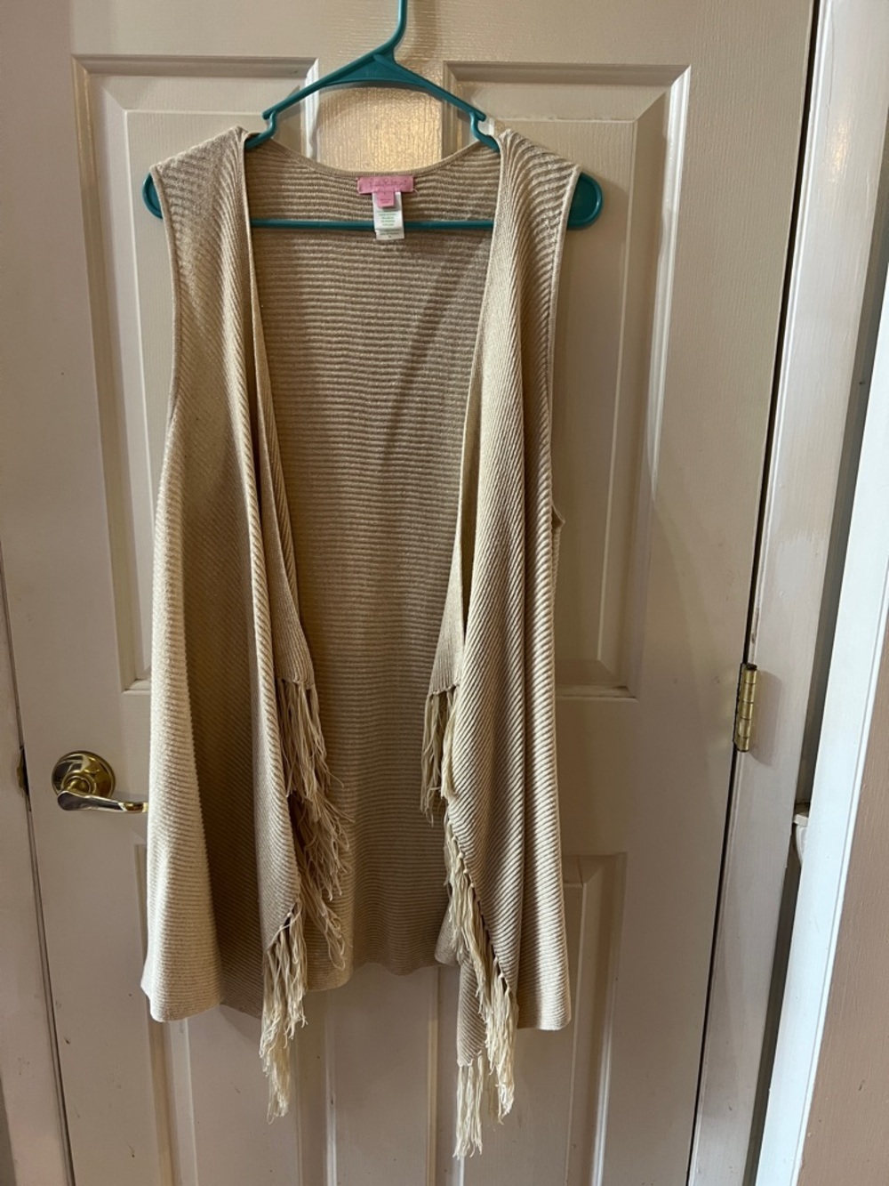 Lilly Pulitzer Gold Fringe Open-Front Sweater Vest